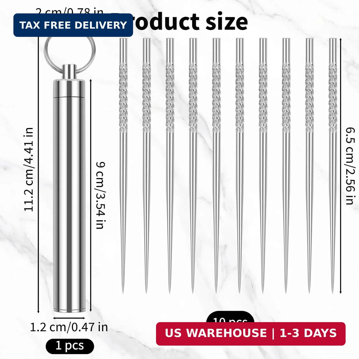 Reusable Metal Toothpicks with Waterproof Case - Portable Stainless Steel Travel Picks
