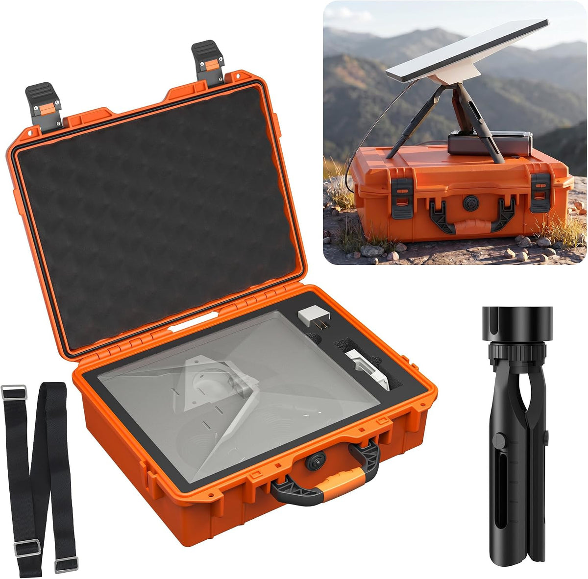 Travel Hard Case for Starlink Mini Kit with Tripod - Waterproof Orange