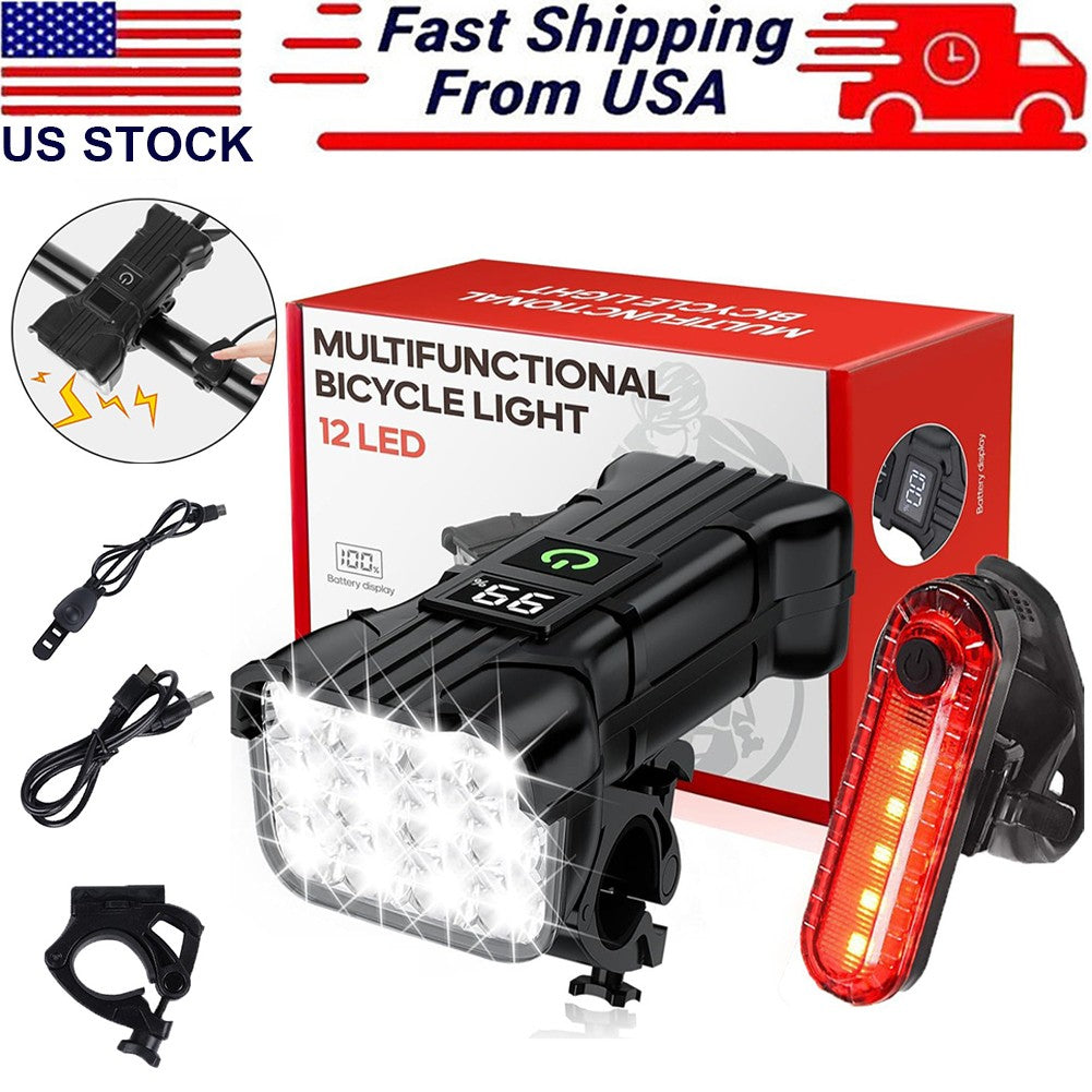 USB Rechargeable Bike Light Set with Front & Rear Waterproof LED Cycling Lamps and Horn