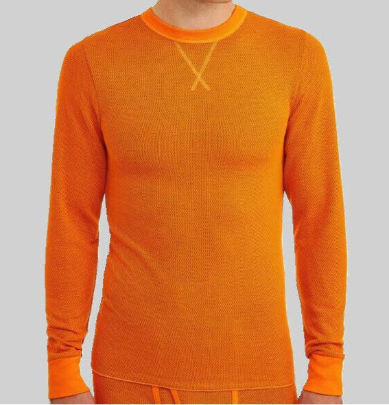 Men's Thermal Crew Neck Shirt - Orange, Midweight, Long Sleeve