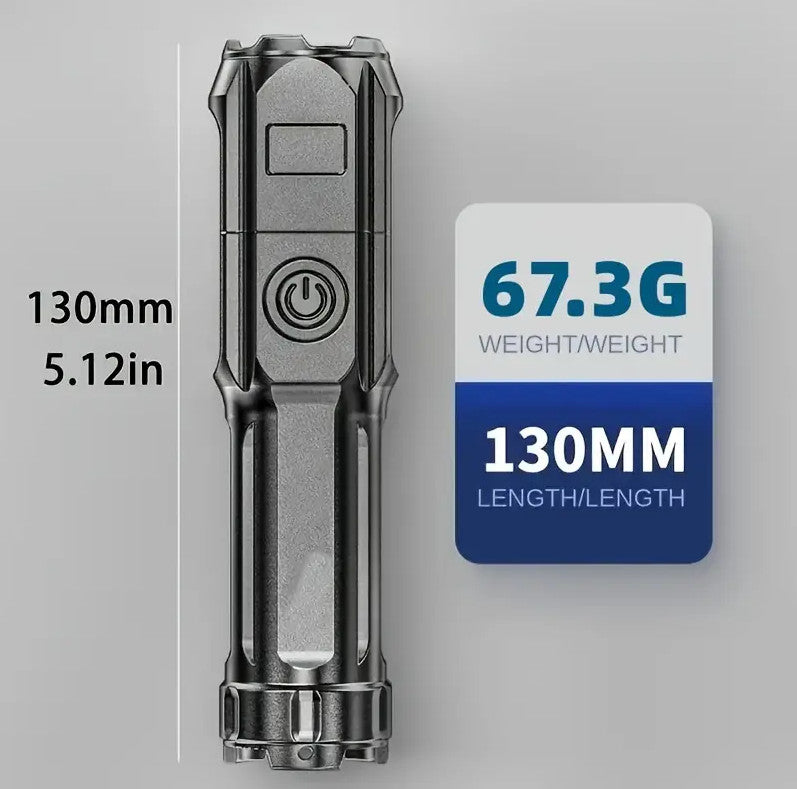Rechargeable LED Flashlight - Portable Zoomable Handheld Torch for Outdoor and Household Use