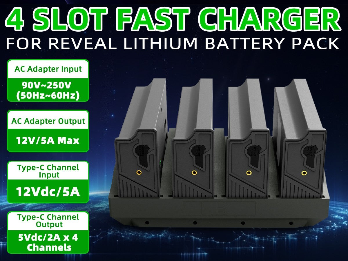 4-Port Lithium Cartridge Charger for Tactacam Reveal EM6 Batteries