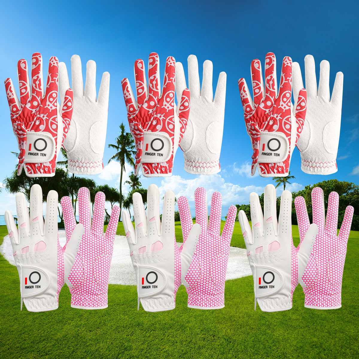 6 Pack Ladies Golf Gloves with Non-Slip Grip - Breathable Synthetic Leather