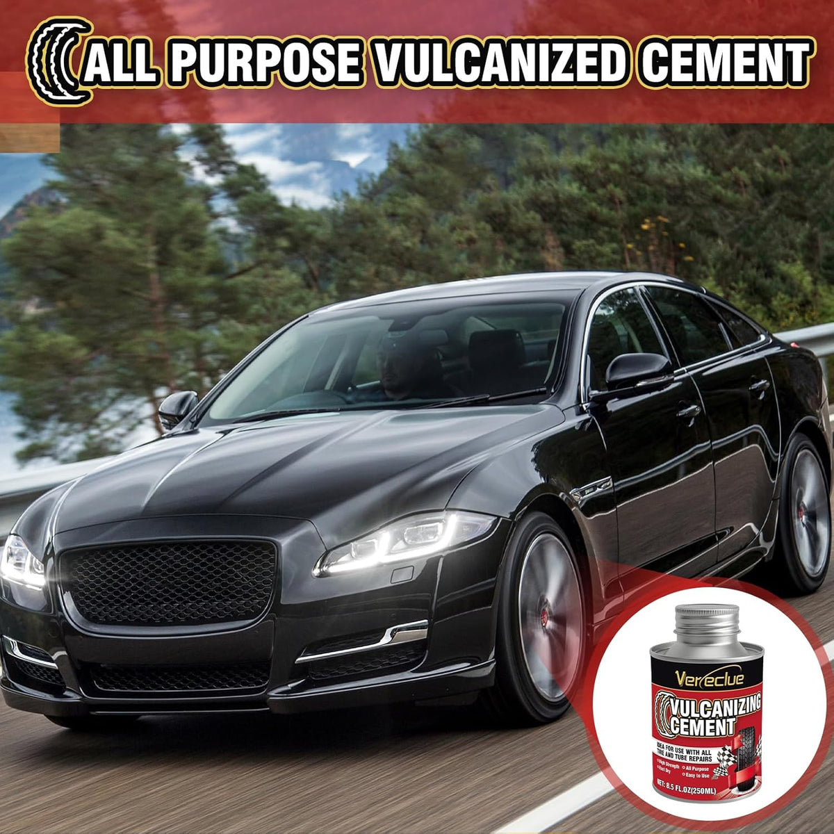 Rubber Tire Repair Cement - Clear Vulcanizing Glue for Puncture Fixes, 8.5oz