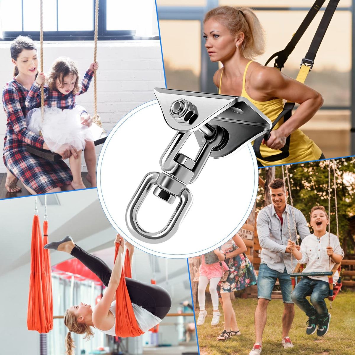 Heavy Duty 360° Rotating Hammock Hanging Kit - Stainless Steel Hooks 1000 lb Capacity