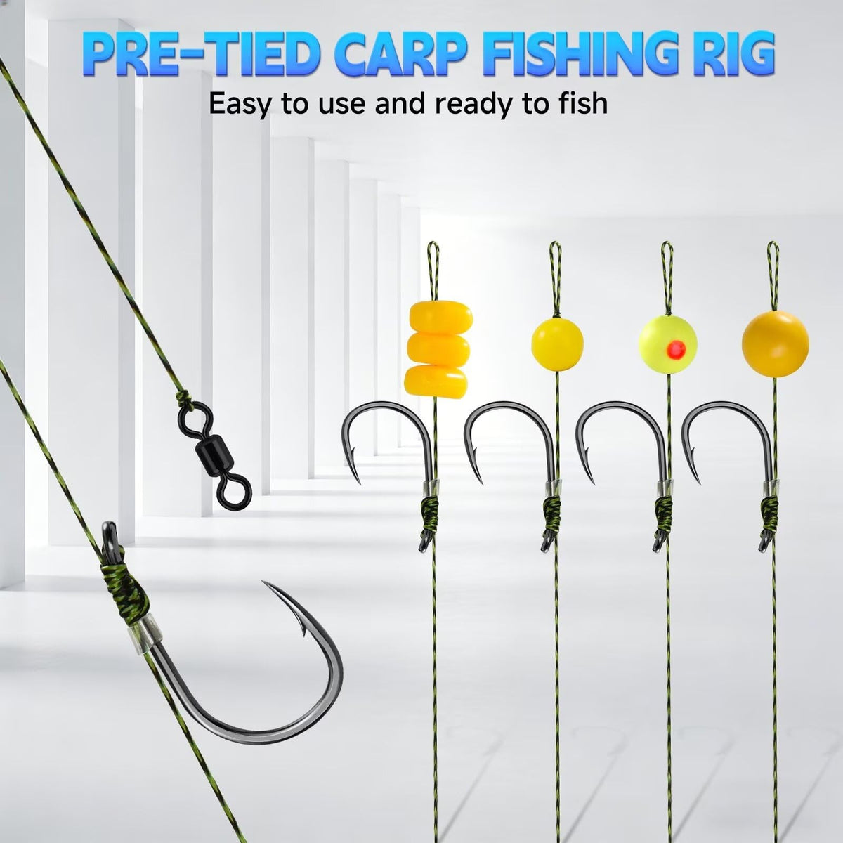 Carp Fishing Rig Kit with Pre-Tied Hair Rigs and Bait Set - Multiple Sizes