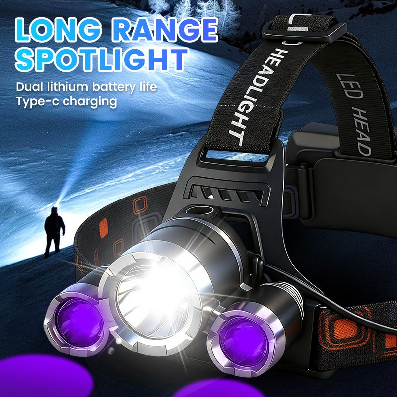 UV 395nm Rechargeable Headlamp with 4 Modes for Stain Detection & Night Use