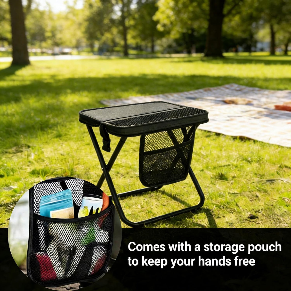 Portable Collapsible Stool for Camping Hiking Fishing - 2 Pack