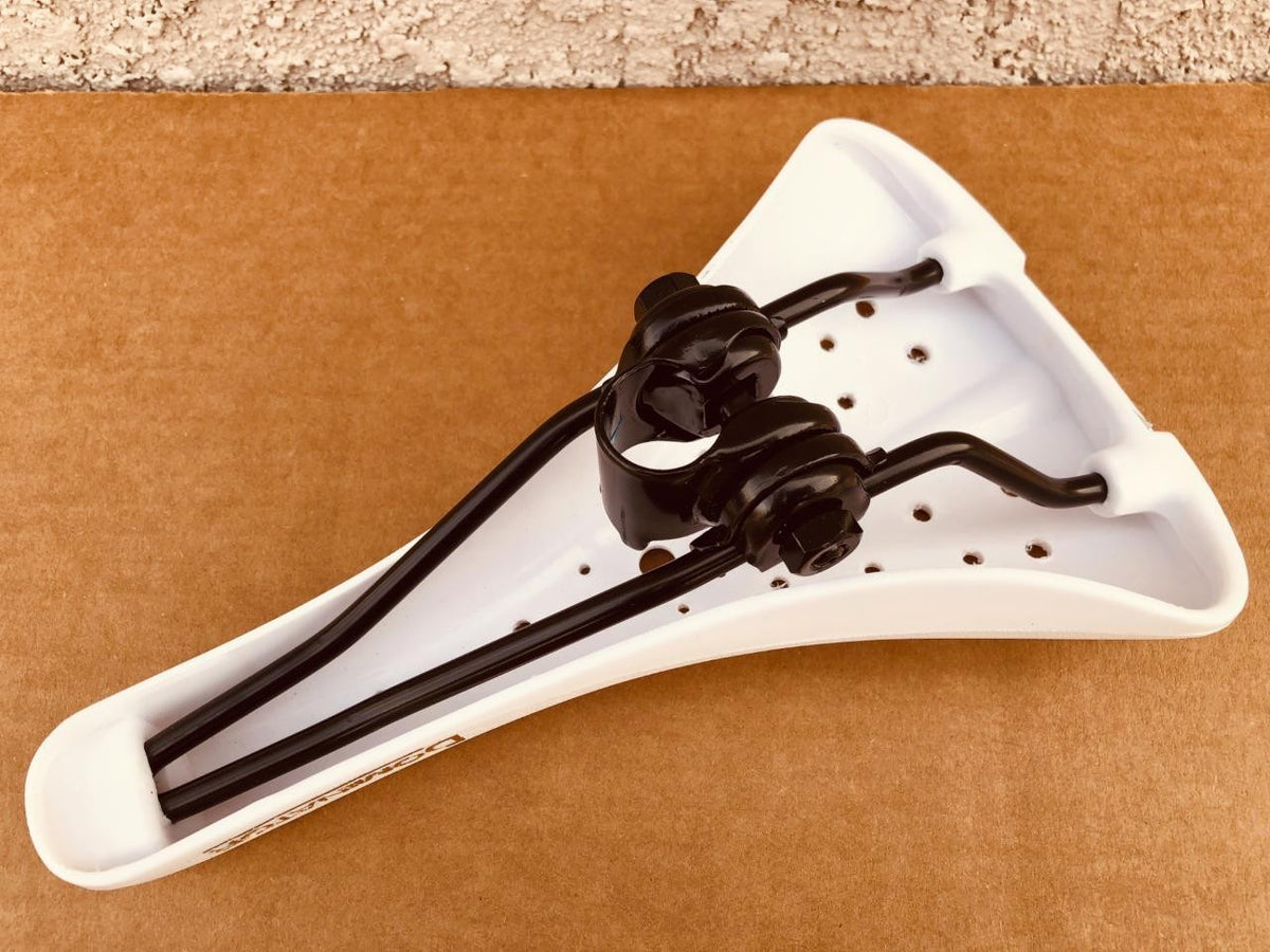 Old School BMX White Saddle with Mushroom Grips - Viscount Dominator Seat