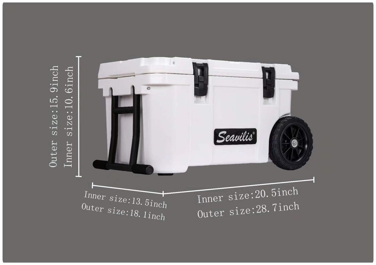Heavy Duty 45QT Wheeled Portable Ice Cooler with Rotomolded Construction