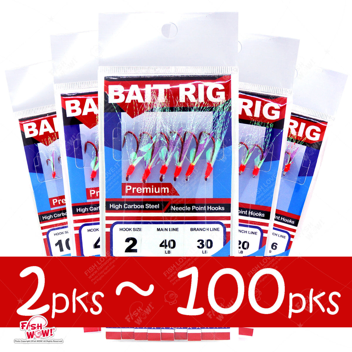 Fishing Sabiki Rig with Multiple Hooks for Bait Catching - Size Varieties