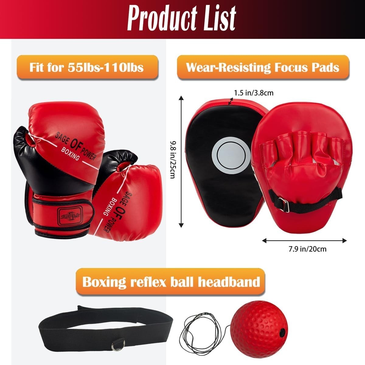 Kids Boxing Gloves and Punching Mitts Set with Reflex Ball - Training Kit