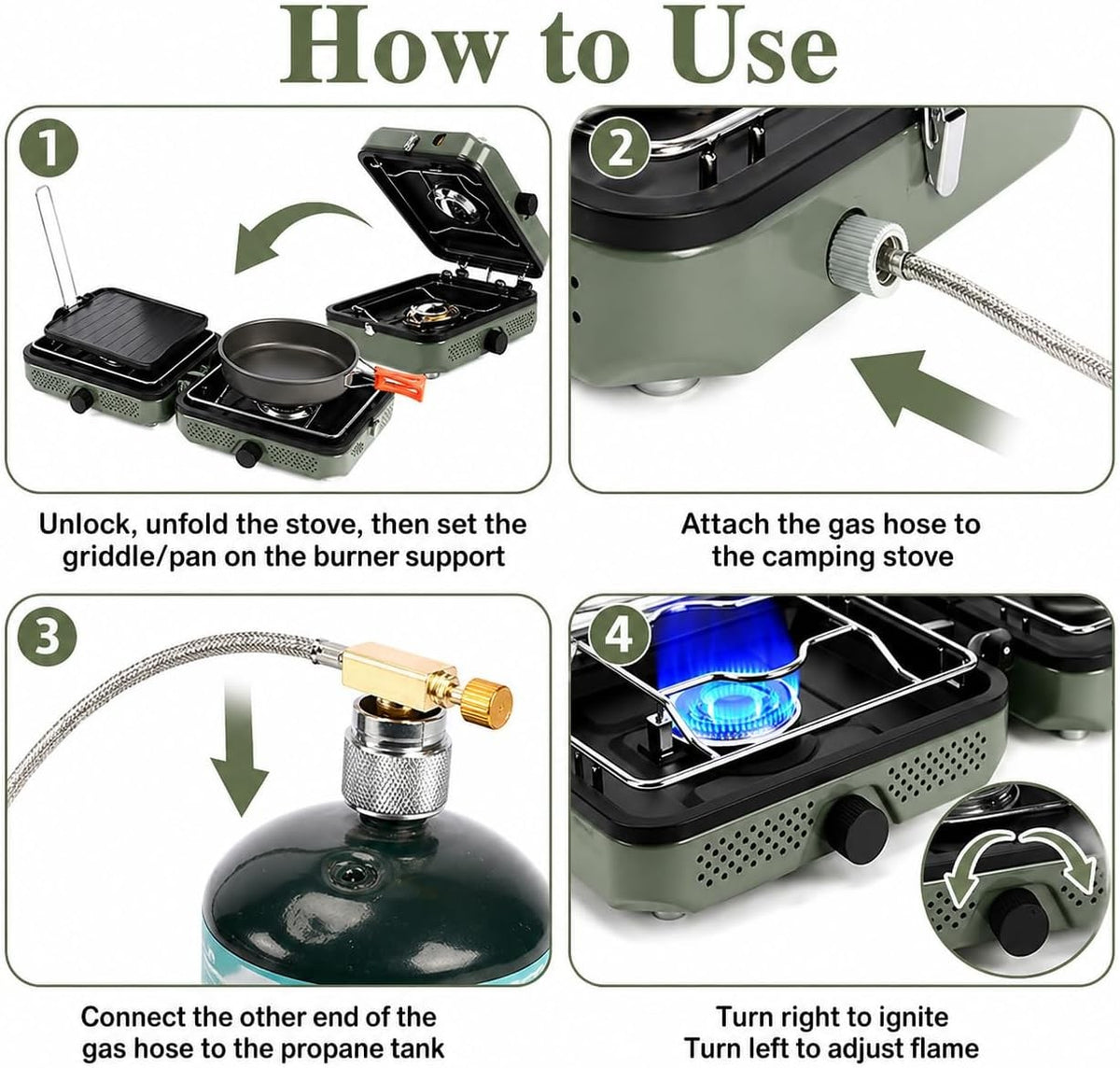 2 Burner Portable Camping Stove with Foldable Design and Cookware