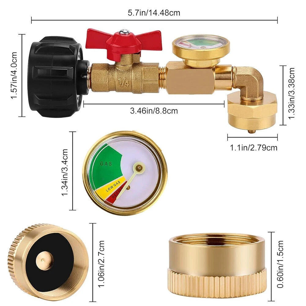 Propane Refill Adapter with ON-Off Valve and Gauge for 1Lb to 40Lb Tanks