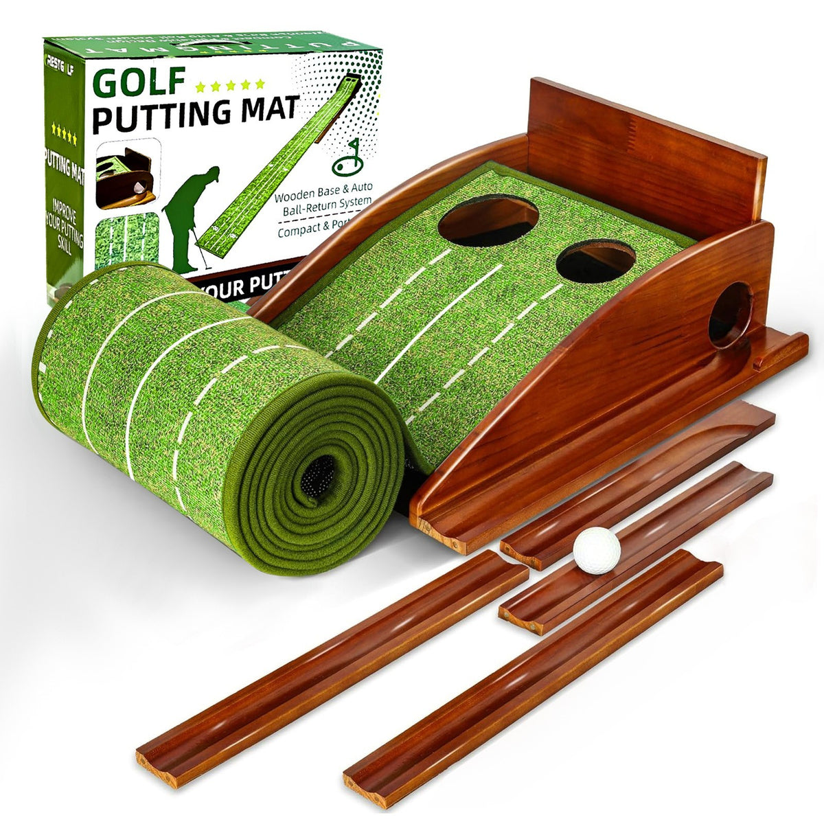 Golf Putting Mat 9.265 Ft Indoor & Outdoor Practice Green with Ball Return System