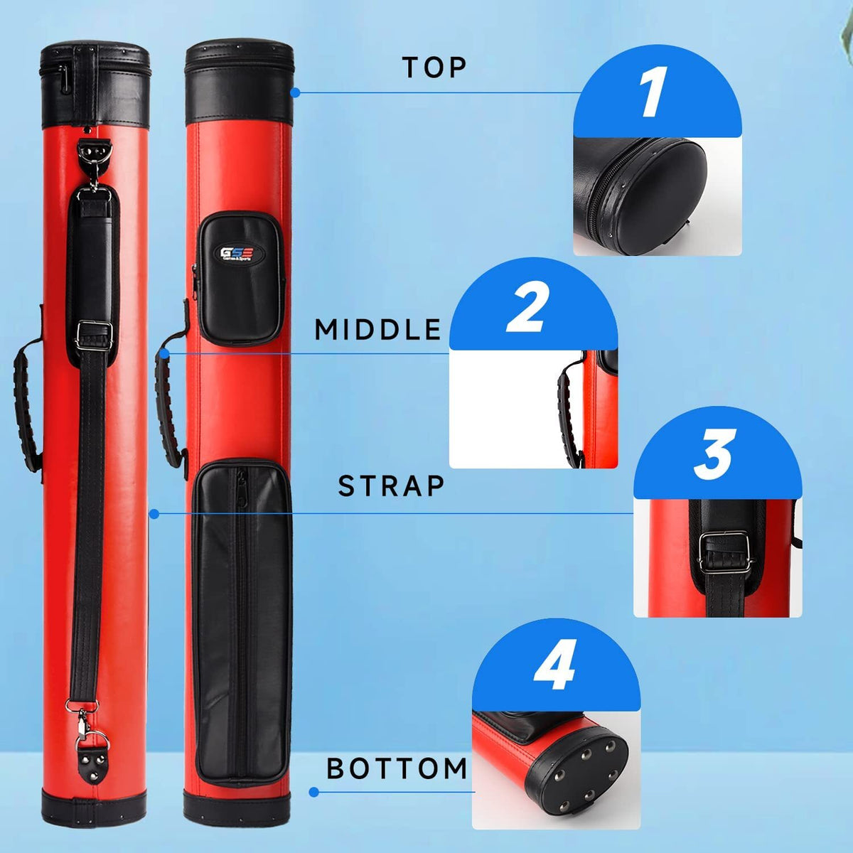 2x2 Oval Pool Cue Case Holds 2 Butts & 2 Shafts – Hard Leatherette 34in x 4.75in