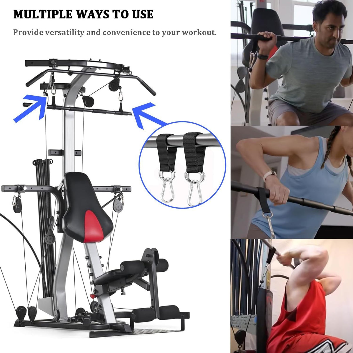 Favuit Fitness Pulley Cable Attachments – Tricep Extension Straps (2 Nylon Straps + 2 Steel Buckles) 220 lbs