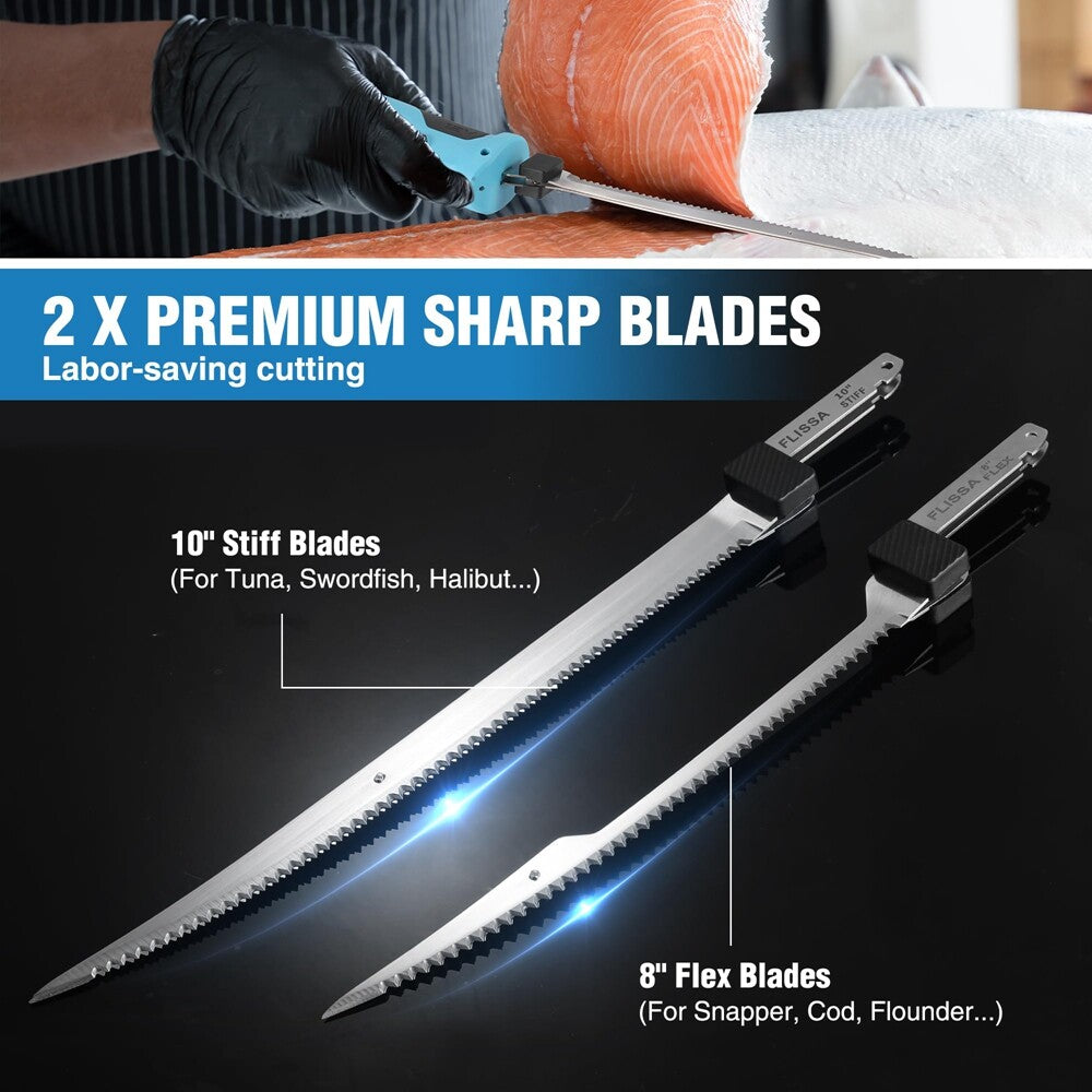 Cordless Electric Fish Fillet Knife with 8/10-Inch Stainless Steel Blades & Case