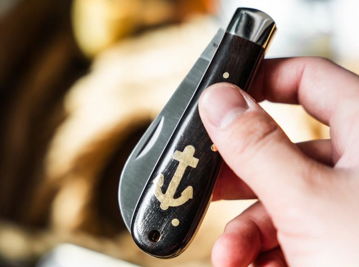 Fishing & Sailing Anchor Knife 3.15" Folding Pocket Knife with Ebony Handle