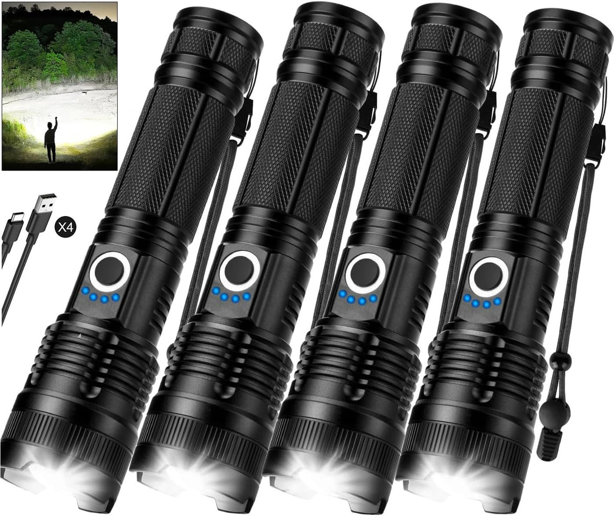Rechargeable LED Flashlights 4-Pack 990,000 Lumen Waterproof Outdoor Torch