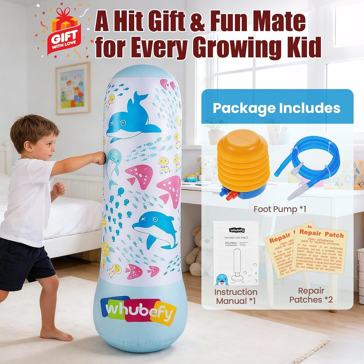 49 Inch Punching Bag with Bounce-Back Action for Kids Indoor & Outdoor Play