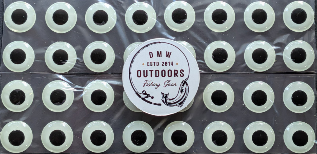 Glow in the Dark 3D Fish Eyes for Fly Tying & Lures - 10mm, 64 Pack