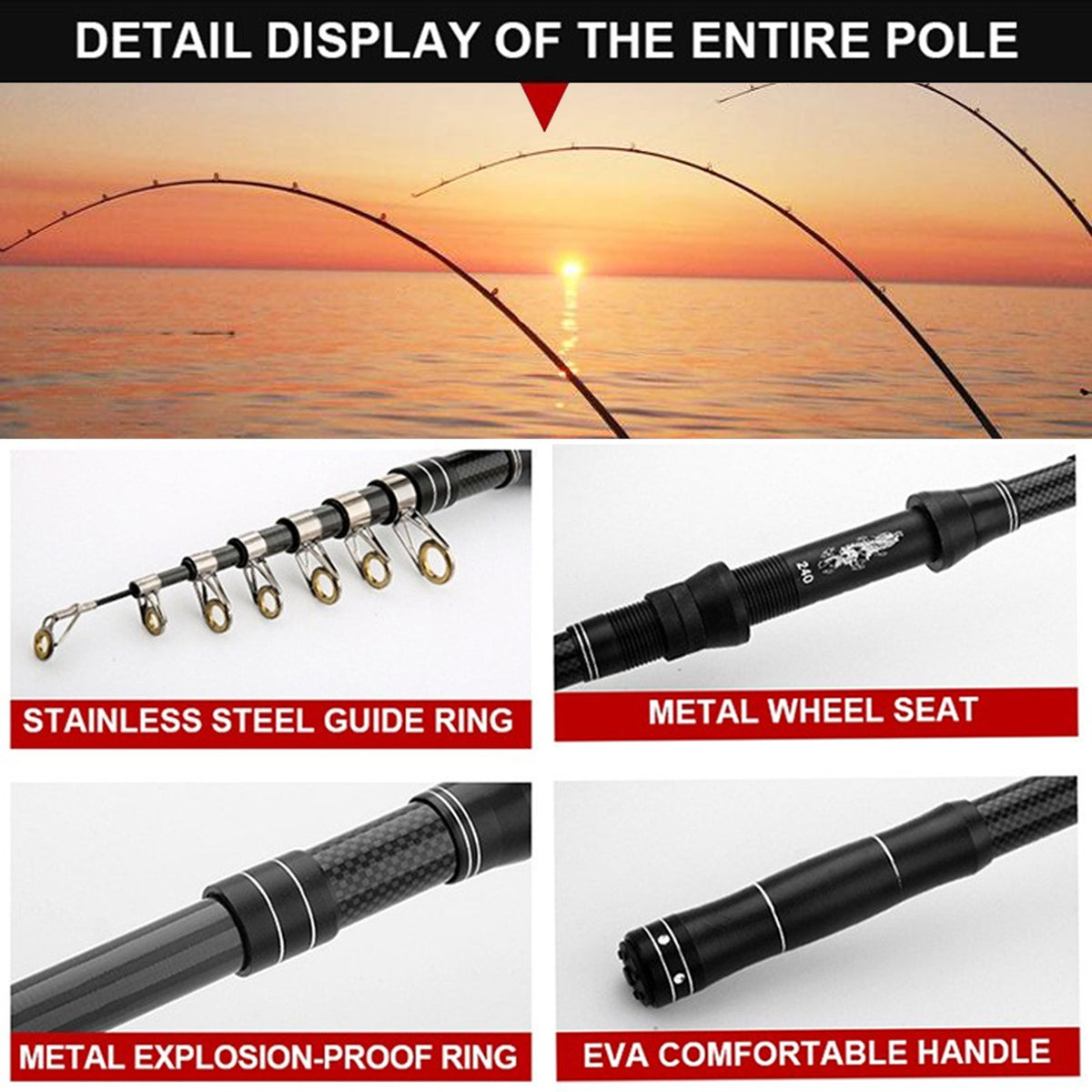 Carbon Fiber Telescopic Fishing Rod and Reel Combo - Saltwater & Freshwater Portable Kit
