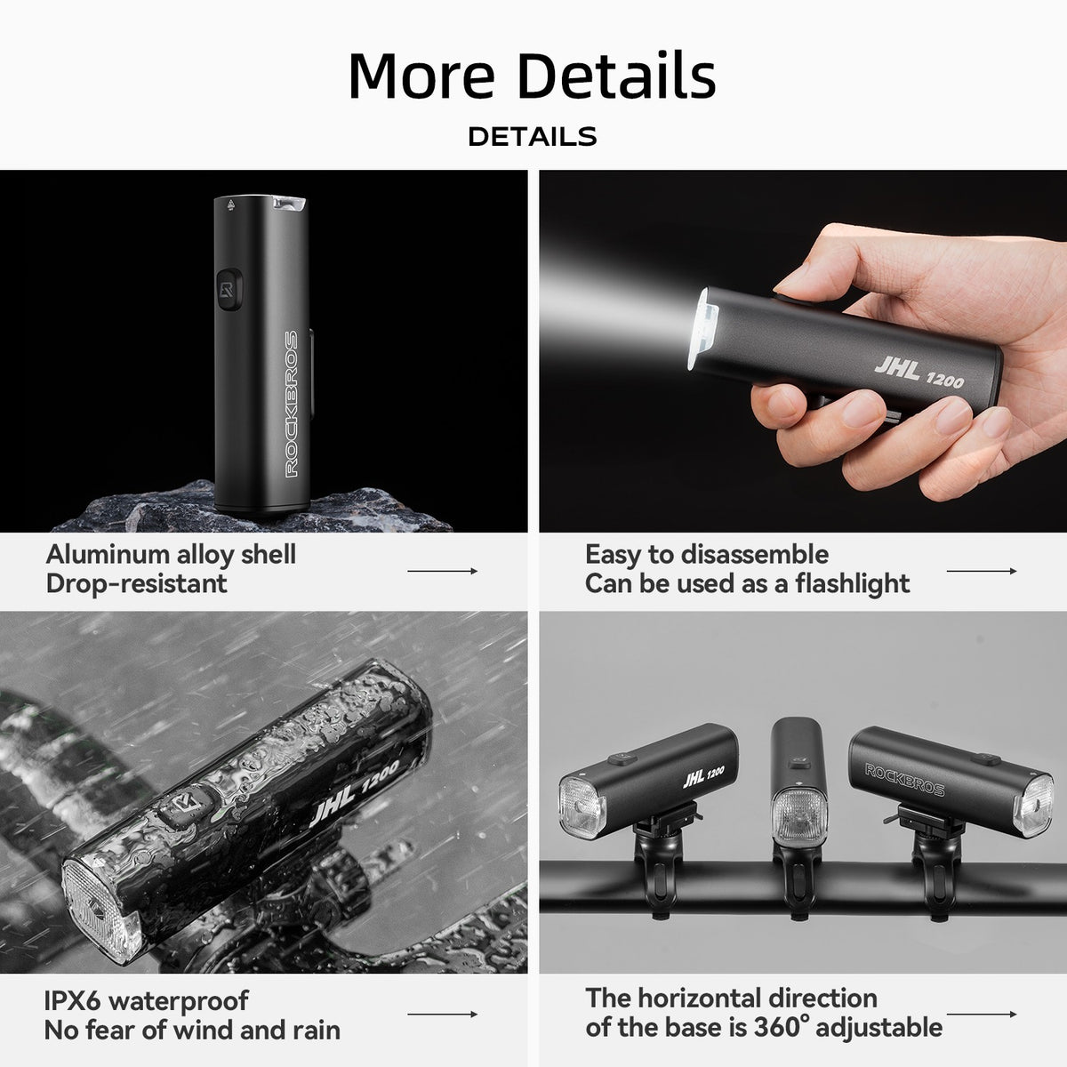 High-Brightness Bicycle Headlight 1200LM 360° Rotating Adjustable Base