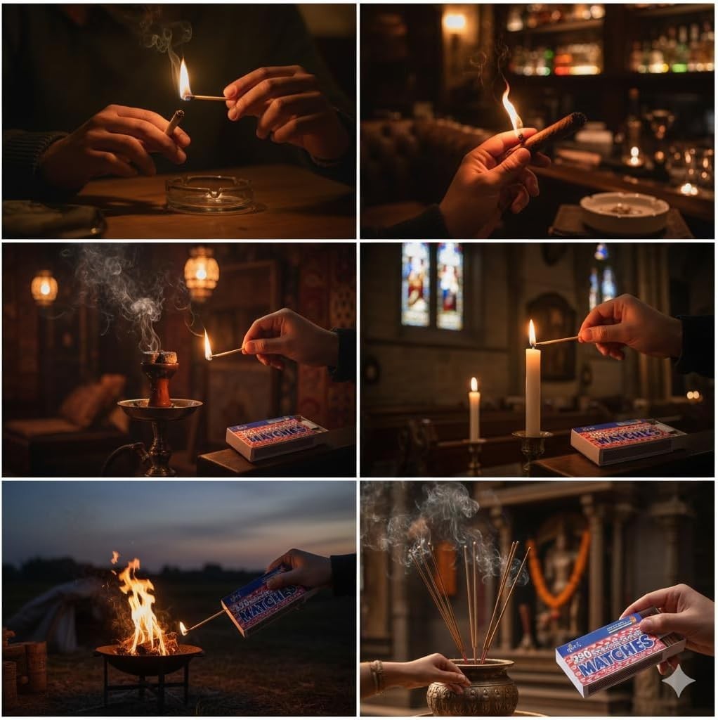 250 Wooden Kitchen Matches with Strike-On-Box for Camping and Home Use