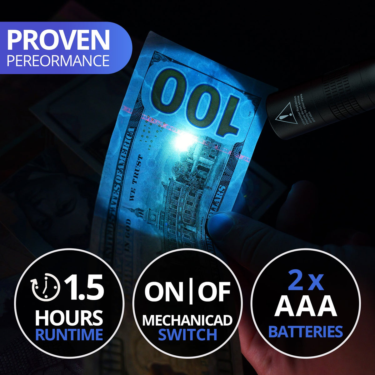 UV Black Light Flashlight 365nm Mini Pen Leak Detector for Pets Jewelry Currency