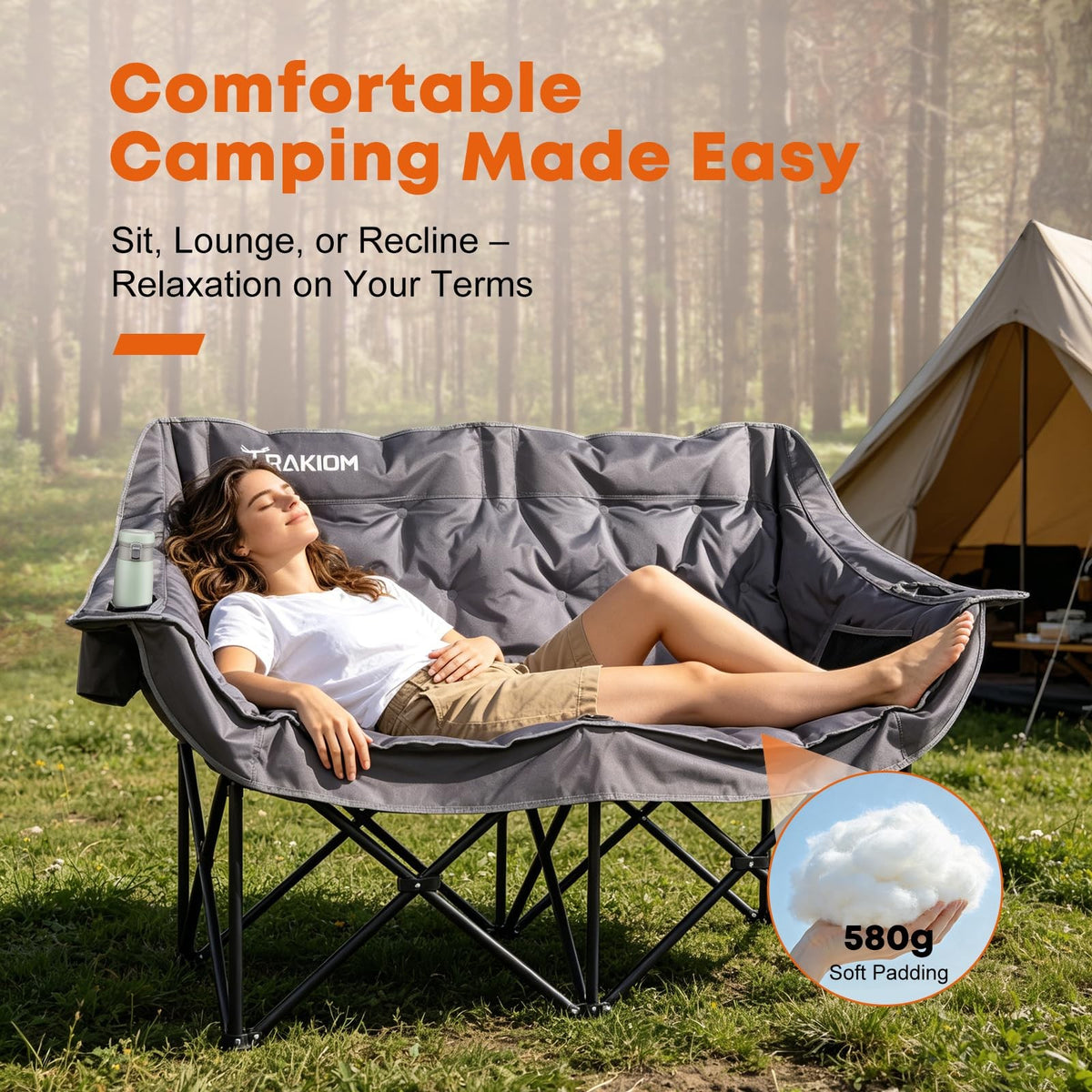 Heavy Duty 2-Person Camping Loveseat Folding Chair with Carry Bag
