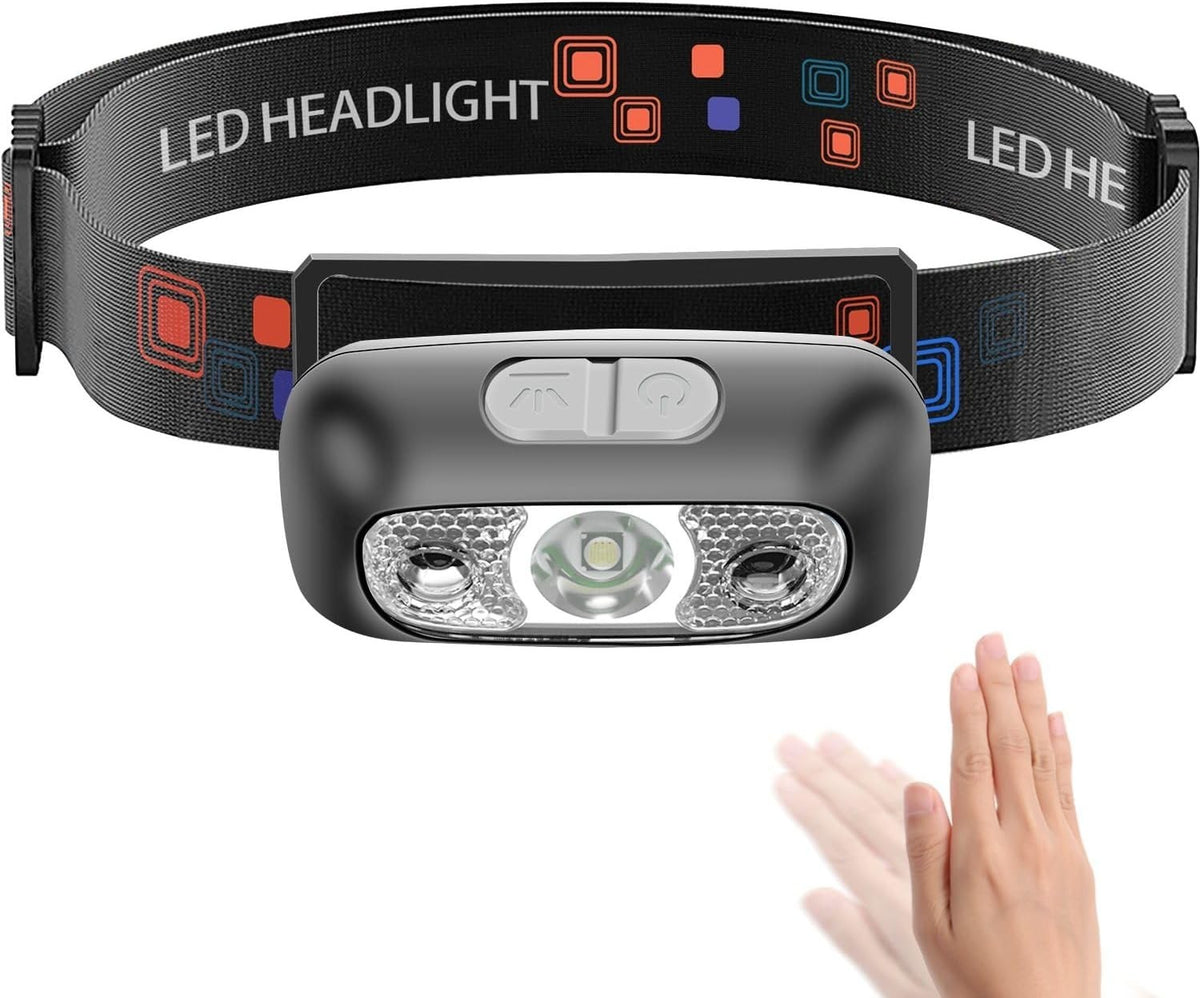 Compact 350 Lumen Headlamp with Motion Sensor - Lightweight, Waterproof, USB Rechargeable for Camping & Running
