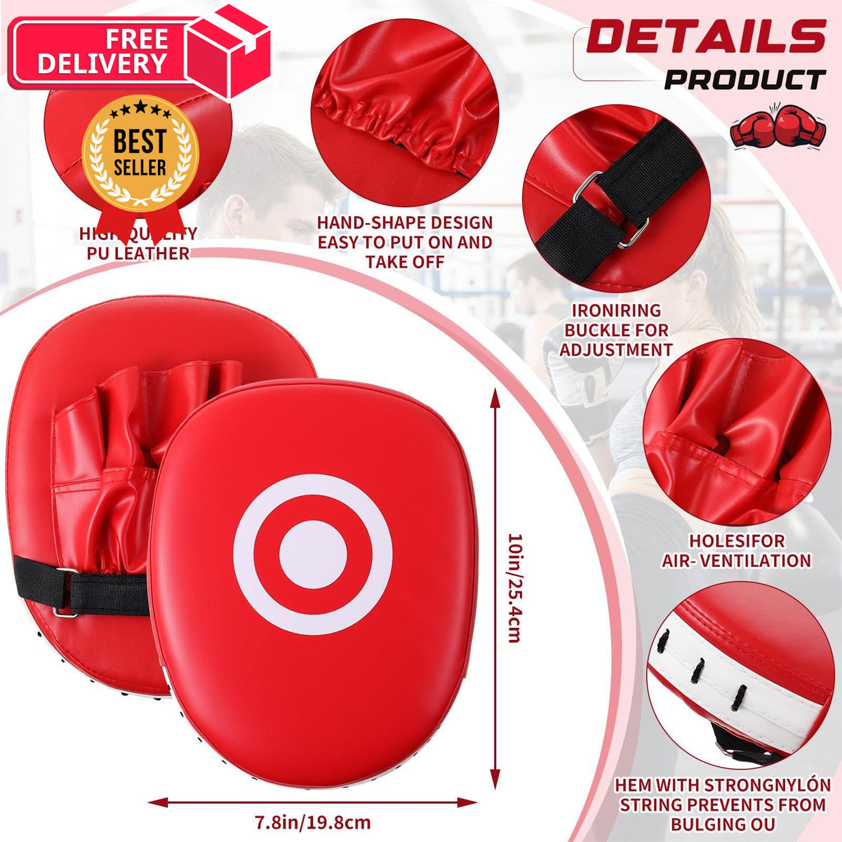 7-in-1 Kickboxing Focus Mitts Boxing Training Equipment, Red