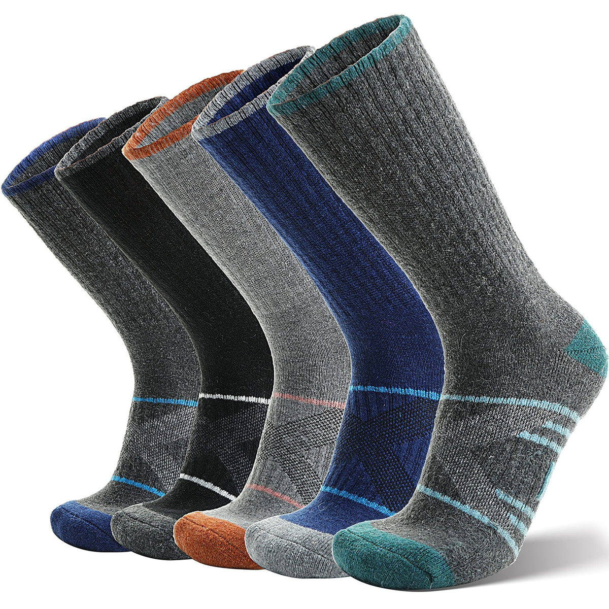 Merino Wool Hiking Socks - Large, Moisture-Wicking, Supportive, Multi-Color Set