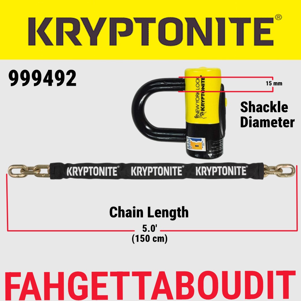 Kryptonite Bicycle Chain Lock with Disc Lock 150cm x 14mm Security