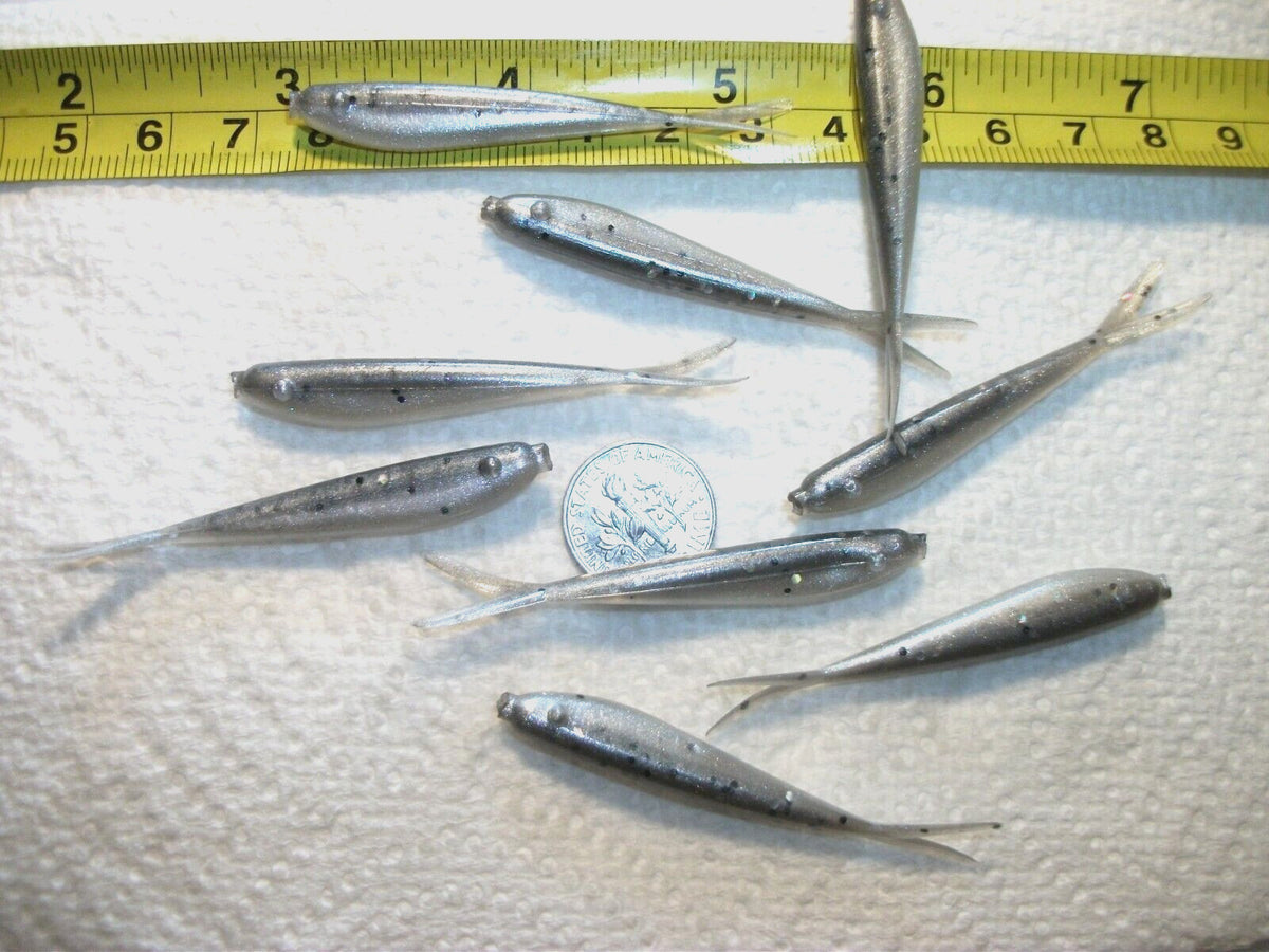 Fishing Lures Soft Plastic Minnows Flukes for Bass Walleye Pike 1/4" - Silver Shiner
