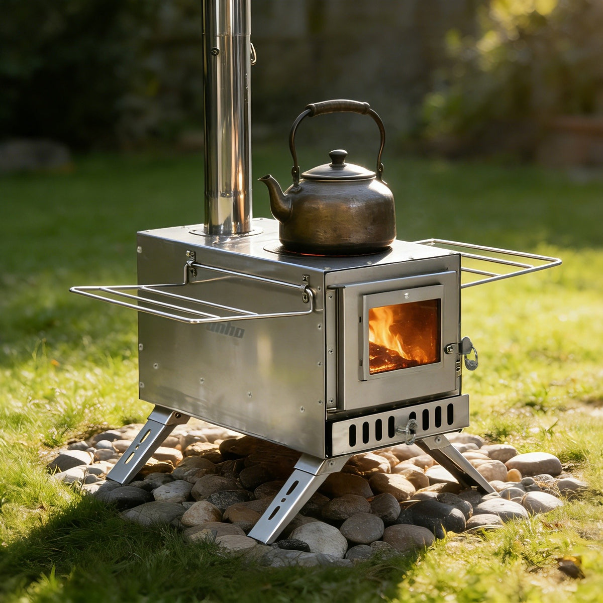 Outdoor Wood Burning Tent Stove with 7 Chimney Pipes Fire Pit for Camping