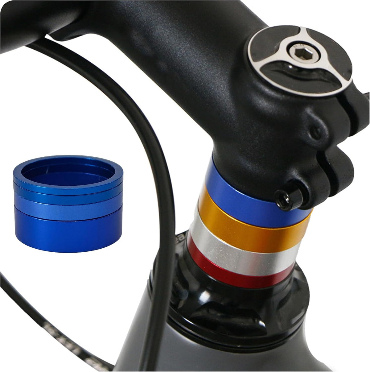 Aluminum Alloy Bicycle Headset Spacers Set for 1 1/8 Inch Steerer - Blue