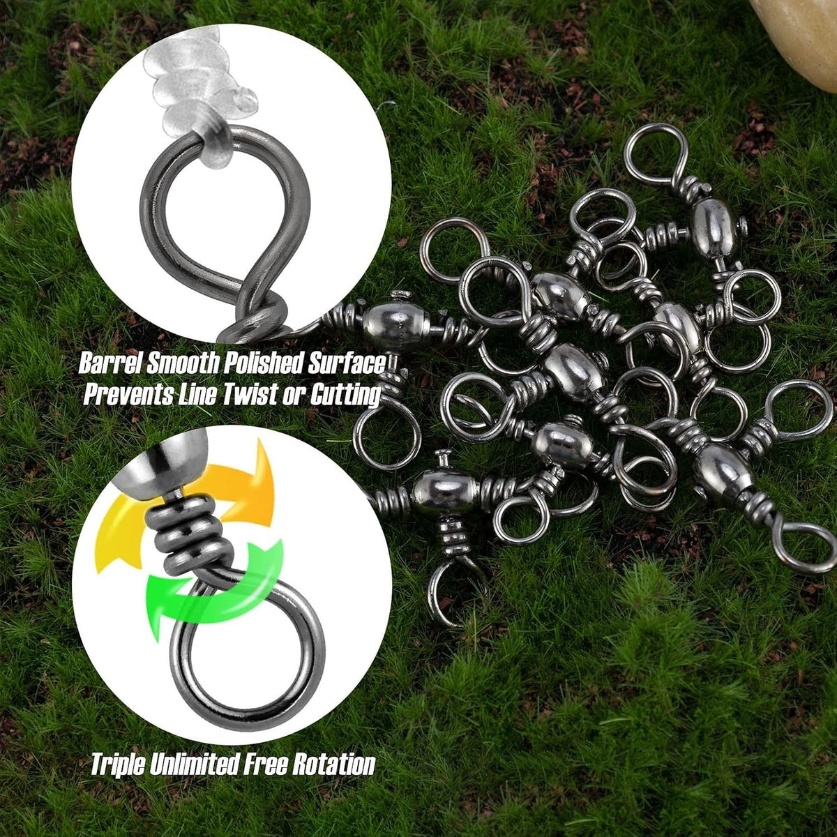 Heavy Duty 30 Pack 3-Way Barrel Swivels for Saltwater & Freshwater Fishing 35-175LB