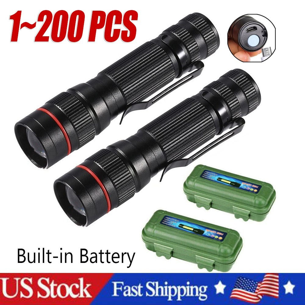 Mini LED Flashlight 35000000 Lumens Rechargeable Pocket Torch Zoomable