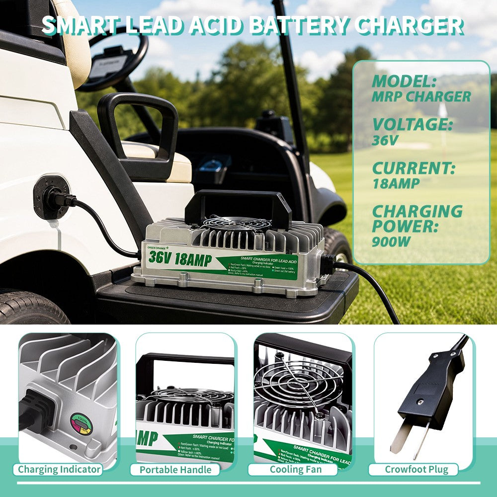 Golf Cart Battery Charger 36V 18A with Crowfoot Plug for EZGO Club Car Yamaha