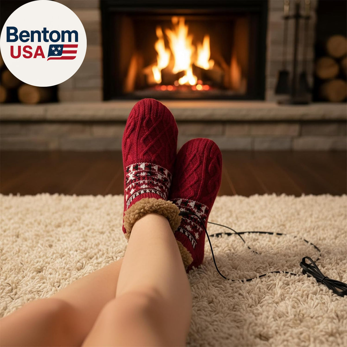 USB Heated Fleece Socks - Thermal Winter Slippers with Anti-Slip Soles