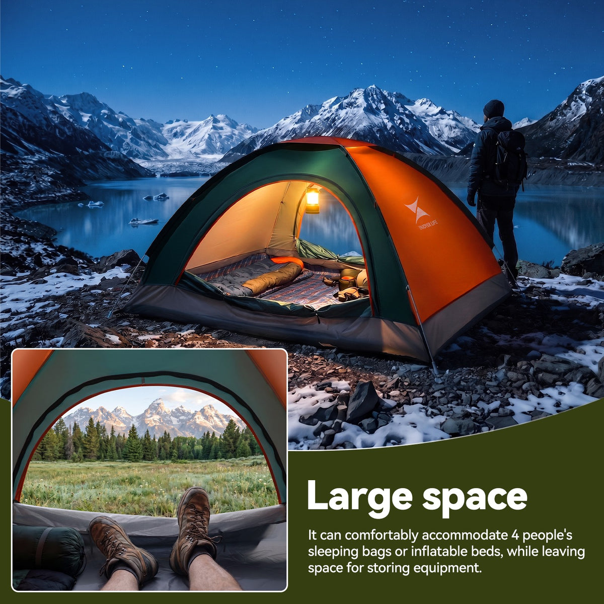Pop Up Waterproof Tent for Camping Hiking Windproof Instant Shelter US Stock