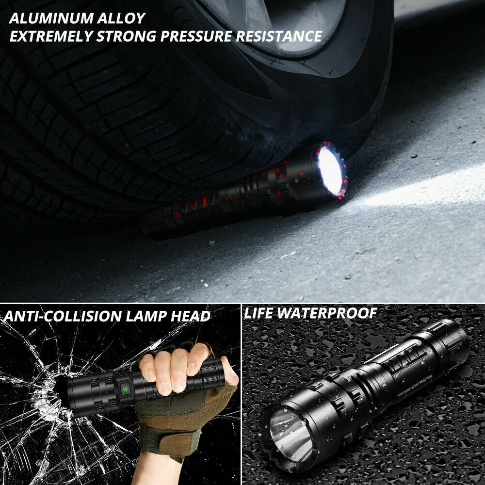 Rechargeable LED Tactical Flashlight 2 Pack - Waterproof, High Brightness, Emergency Use