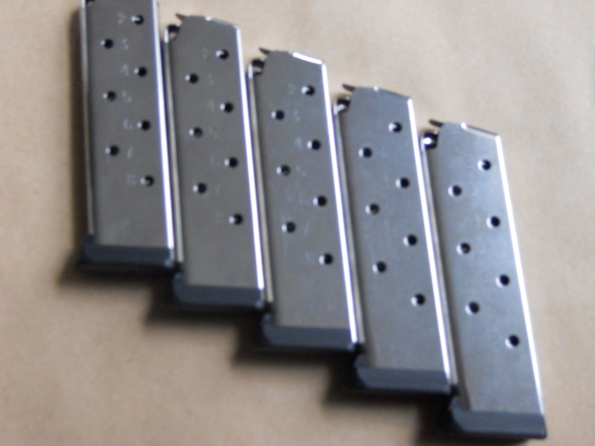 Extended 1911 .45 Caliber Hybrid Magazine Set - Stainless Steel, 8-Shot, Flared Base, 5 pcs.