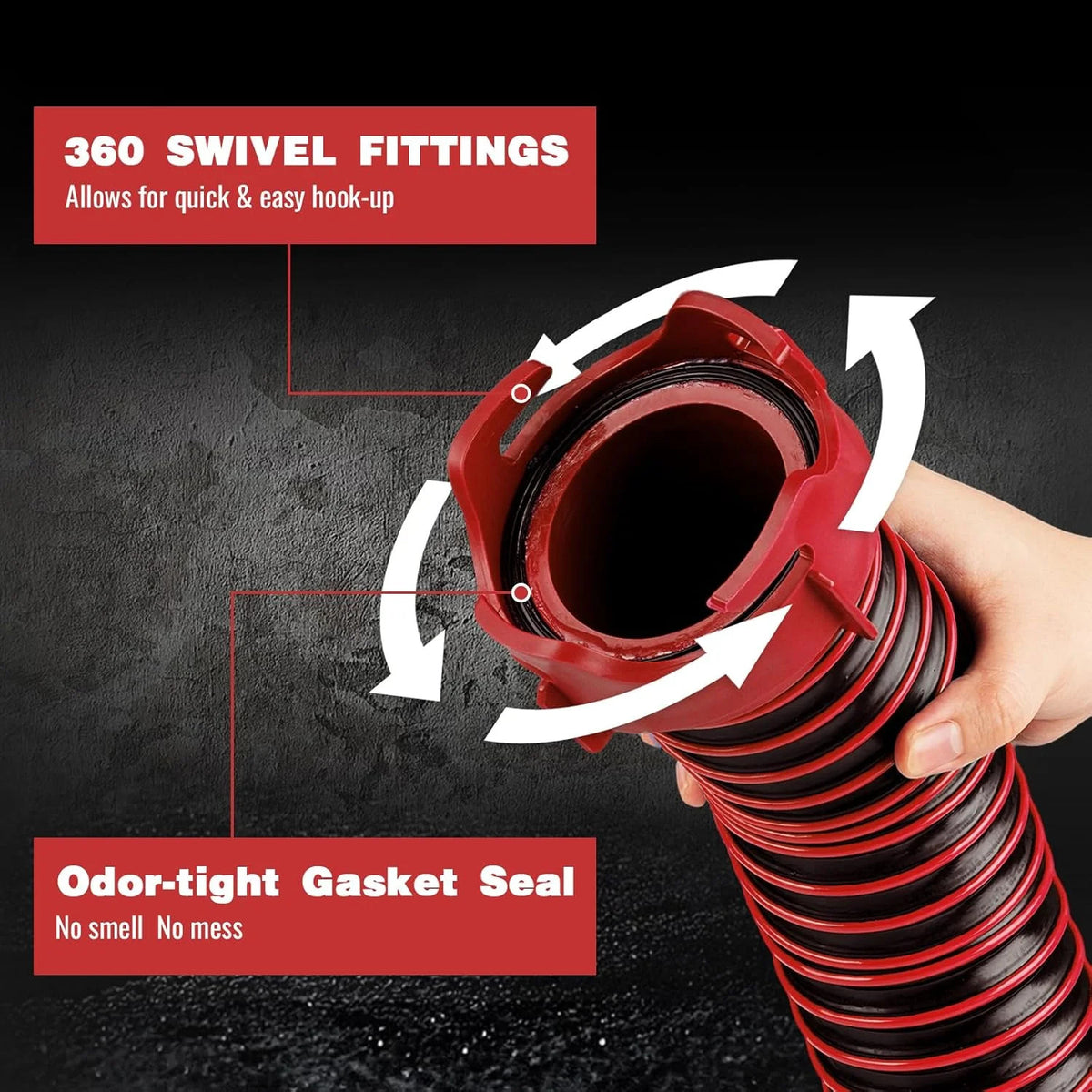 3 Ft RV Sewer Hose Kit with Leak-Proof Fittings, 90° Clear Elbow & Accessories