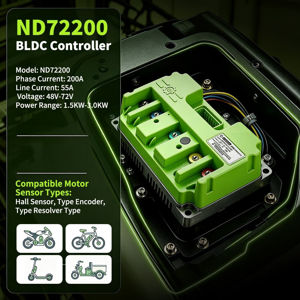 Bluetooth Battery Controller ND72200 for 48-72V Electric Bikes 55A 200A Phase