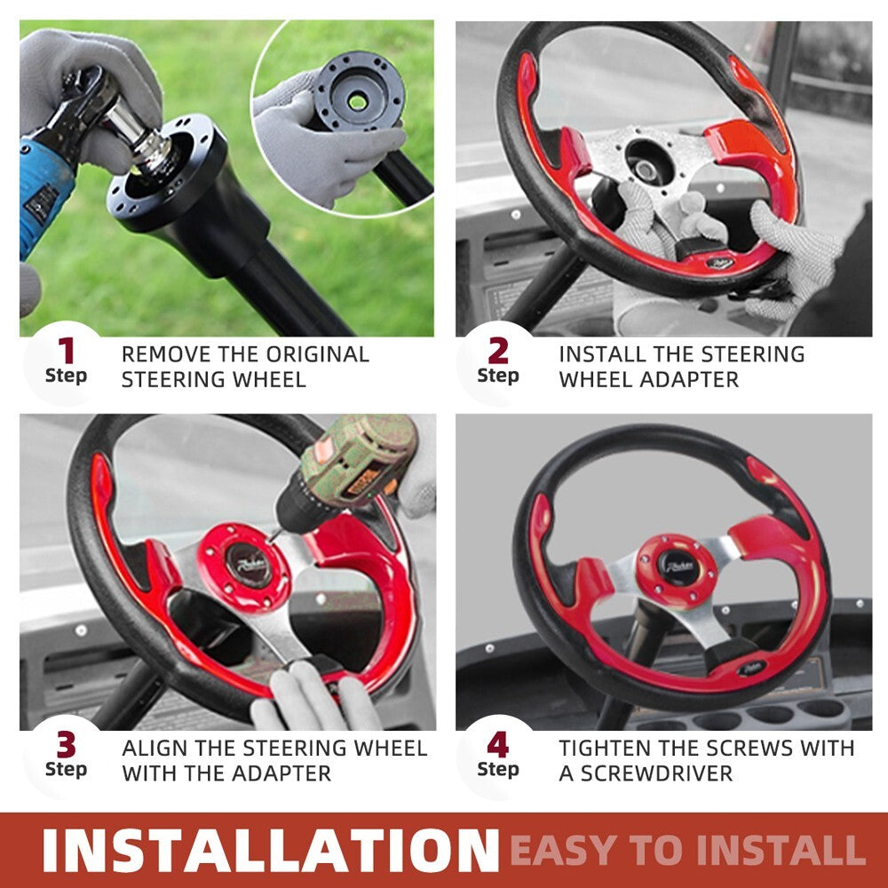 Golf Cart Steering Wheel & Adapter Set for EZGO Club Car Yamaha - Black