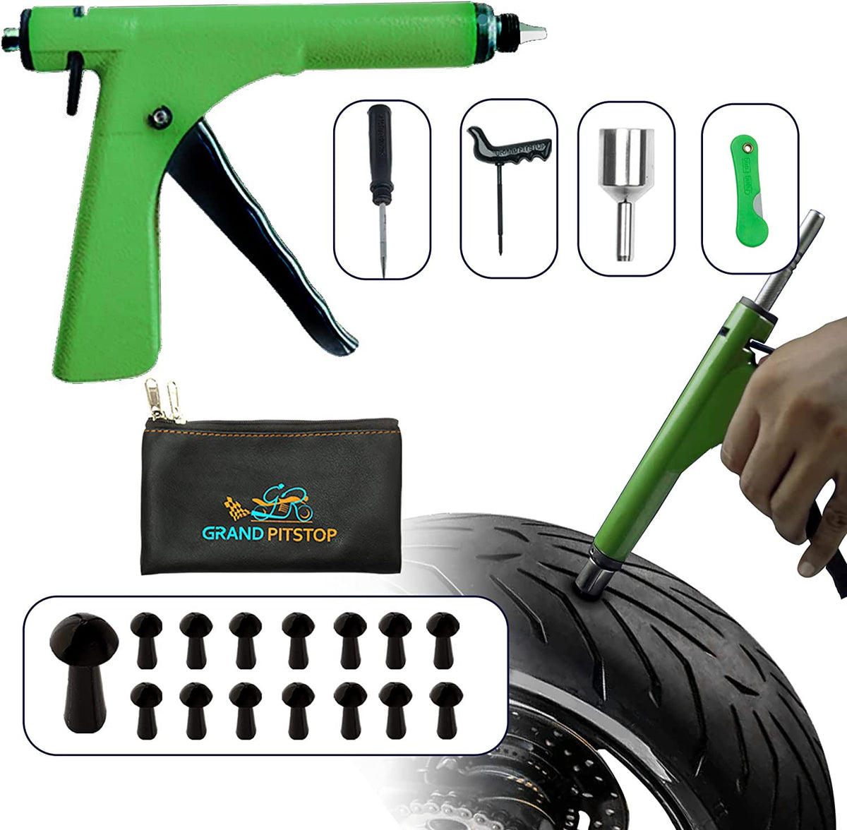 Tubeless Tire Puncture Repair Kit with Mushroom Plugs for Cars and Motorcycles