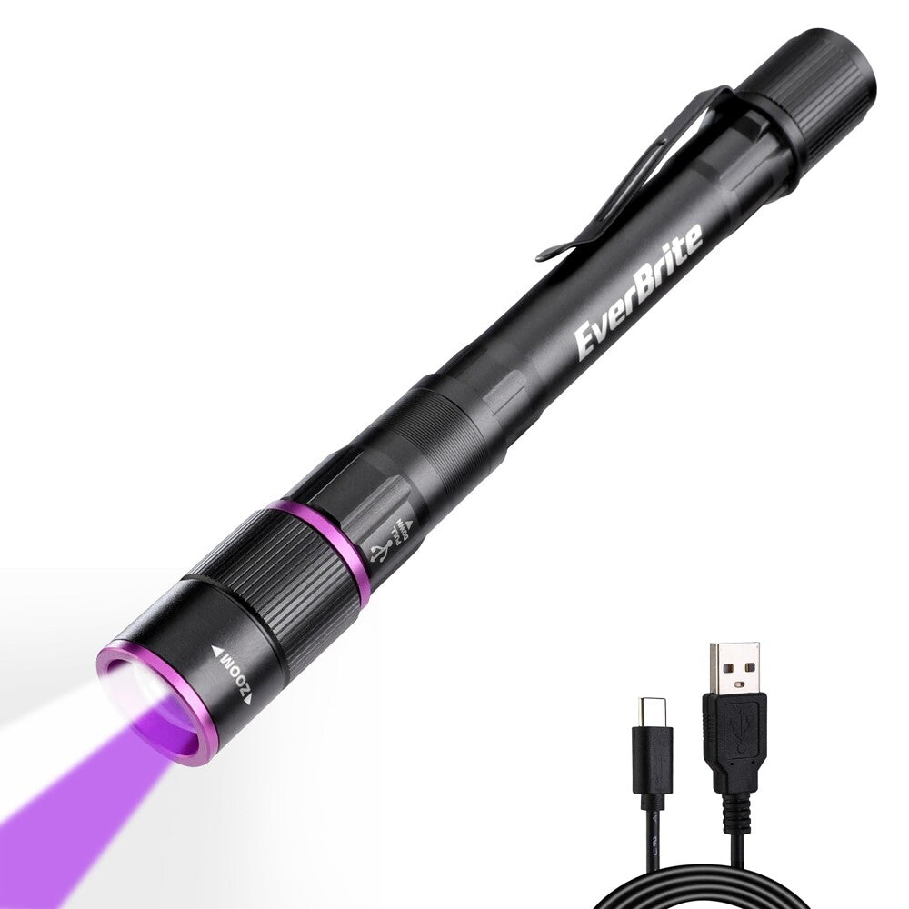 Rechargeable UV & White LED Flashlight with 4 Modes, Focus, Waterproof